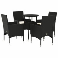 vidaXL 5-tlg. Garten-Essgruppe mit Kissen Schwarz Poly Rattan und Glas