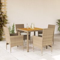 vidaXL 5-tlg. Garten-Essgruppe mit Kissen Beige Poly Rattan Akazie