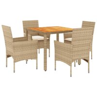 vidaXL 5-tlg. Garten-Essgruppe mit Kissen Beige Poly Rattan Akazie