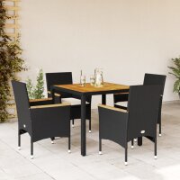 vidaXL 5-tlg. Garten-Essgruppe mit Kissen Schwarz Poly Rattan Akazie