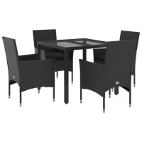 vidaXL 5-tlg. Garten-Essgruppe mit Kissen Schwarz Poly Rattan und Glas