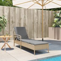 vidaXL Sonnenliege mit Auflage Beige 63x200x81 cm Poly Rattan