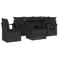 vidaXL 6-tlg. Garten-Sofagarnitur mit Kissen Schwarz Poly Rattan