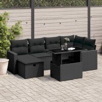 vidaXL 7-tlg. Garten-Sofagarnitur mit Kissen Schwarz Poly...