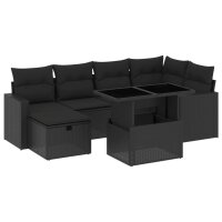 vidaXL 7-tlg. Garten-Sofagarnitur mit Kissen Schwarz Poly...