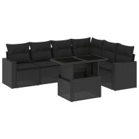 vidaXL 7-tlg. Garten-Sofagarnitur mit Kissen Schwarz Poly Rattan