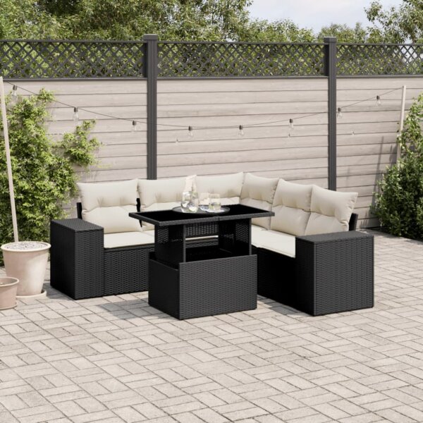 vidaXL 6-tlg. Garten-Sofagarnitur mit Kissen Schwarz Poly Rattan