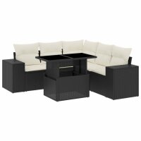 vidaXL 6-tlg. Garten-Sofagarnitur mit Kissen Schwarz Poly Rattan