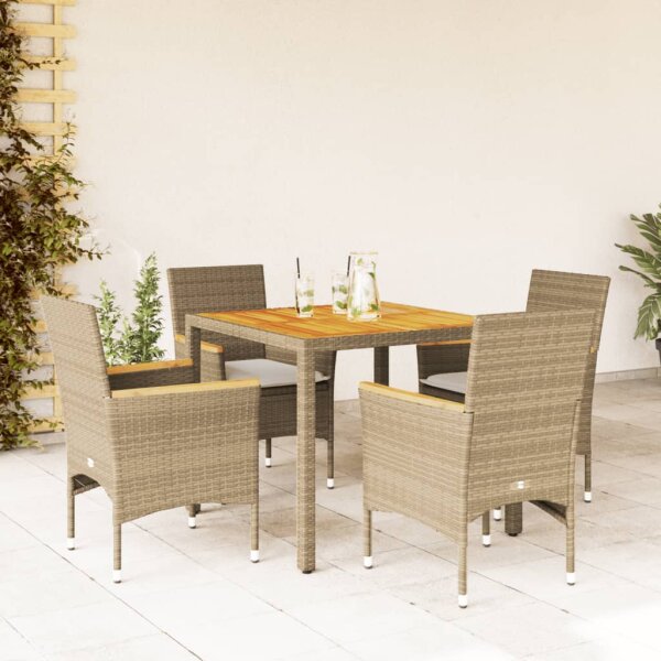 vidaXL 5-tlg. Garten-Essgruppe mit Kissen Beige Poly Rattan Akazie