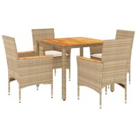 vidaXL 5-tlg. Garten-Essgruppe mit Kissen Beige Poly Rattan Akazie