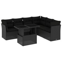 vidaXL 7-tlg. Garten-Sofagarnitur mit Kissen Schwarz Poly Rattan