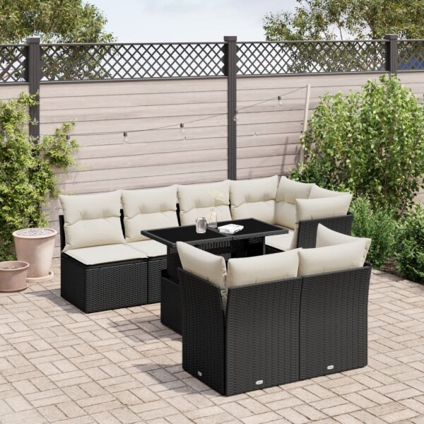 vidaXL 8-tlg. Garten-Sofagarnitur mit Kissen Schwarz Poly Rattan