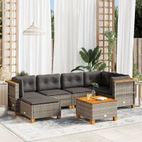 vidaXL 7-tlg. Garten-Sofagarnitur mit Kissen Grau Poly Rattan