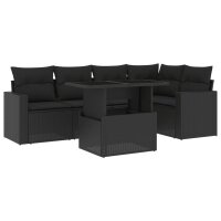 vidaXL 6-tlg. Garten-Sofagarnitur mit Kissen Schwarz Poly Rattan