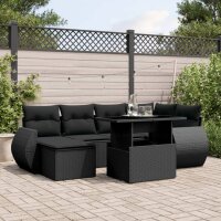 vidaXL 7-tlg. Garten-Sofagarnitur mit Kissen Schwarz Poly...