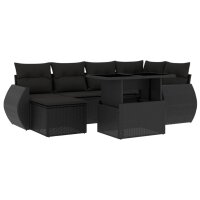 vidaXL 7-tlg. Garten-Sofagarnitur mit Kissen Schwarz Poly...