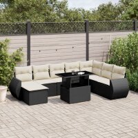 vidaXL 9-tlg. Garten-Sofagarnitur mit Kissen Schwarz Poly Rattan