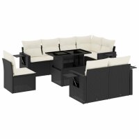 vidaXL 9-tlg. Garten-Sofagarnitur mit Kissen Schwarz Poly Rattan