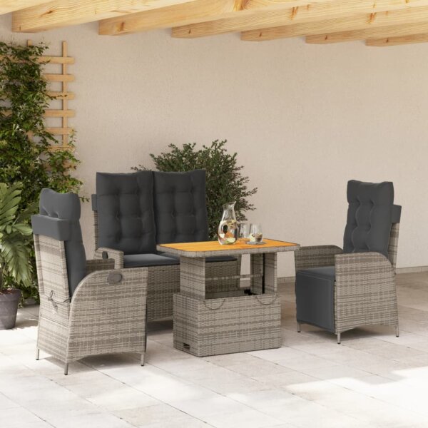 vidaXL 4-tlg. Garten-Essgruppe mit Kissen Grau Poly Rattan