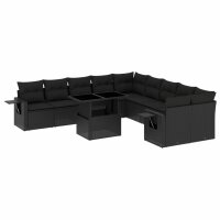 vidaXL 11-tlg. Garten-Sofagarnitur mit Kissen Schwarz Poly Rattan