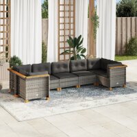 vidaXL 7-tlg. Garten-Sofagarnitur mit Kissen Grau Poly Rattan