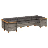 vidaXL 7-tlg. Garten-Sofagarnitur mit Kissen Grau Poly Rattan