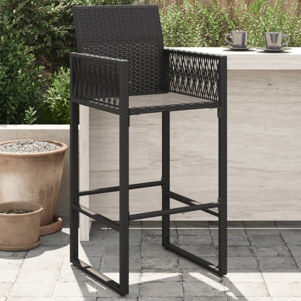 vidaXL Garten-Barhocker 2 Stk. Schwarz Poly Rattan