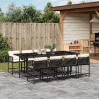 vidaXL 9-tlg. Garten-Essgruppe mit Kissen Schwarz Poly Rattan