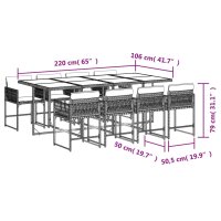 vidaXL 9-tlg. Garten-Essgruppe mit Kissen Schwarz Poly Rattan