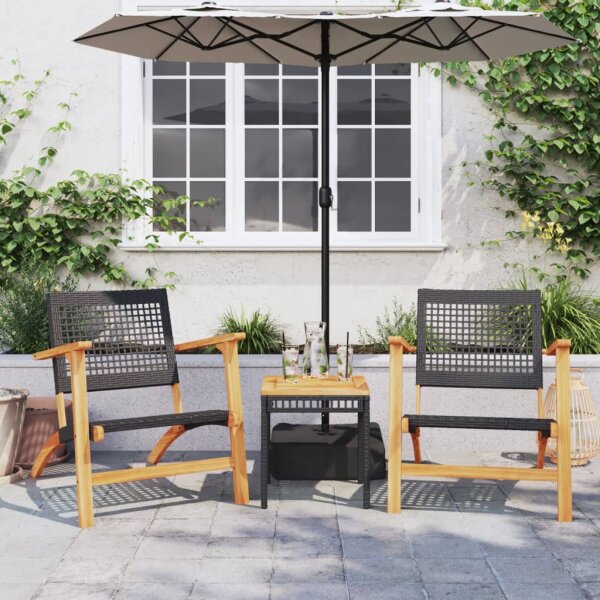 vidaXL 3-tlg. Bistro-Set Schwarz Poly Rattan und Massivholz Akazie