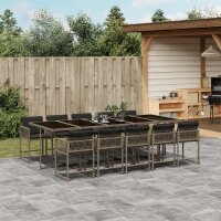 vidaXL 11-tlg. Garten-Essgruppe mit Kissen Grau Poly Rattan