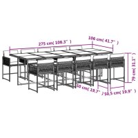 vidaXL 11-tlg. Garten-Essgruppe mit Kissen Grau Poly Rattan