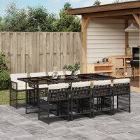 vidaXL 9-tlg. Garten-Essgruppe mit Kissen Schwarz Poly Rattan