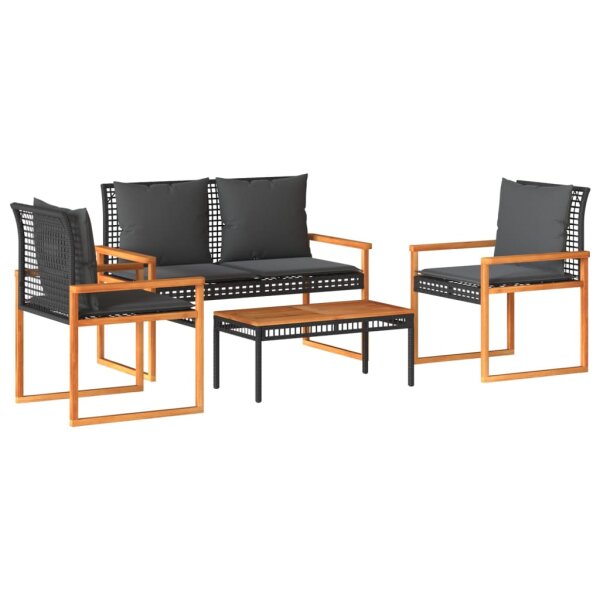 vidaXL 4-tlg. Garten-Lounge-Set mit Kissen Schwarz Poly Rattan