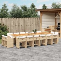 vidaXL 17-tlg. Garten-Essgruppe mit Kissen Beige Poly Rattan