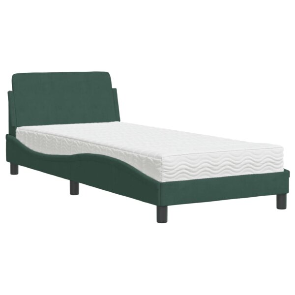 vidaXL Bett mit Matratze Dunkelgr&uuml;n 90x190 cm Samt