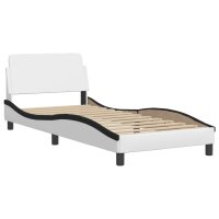 vidaXL Bett mit Matratze Wei&szlig; und Schwarz 90x190 cm Kunstleder