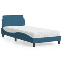vidaXL Bett mit Matratze Blau 90x200 cm Samt