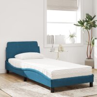 vidaXL Bett mit Matratze Blau 90x200 cm Samt