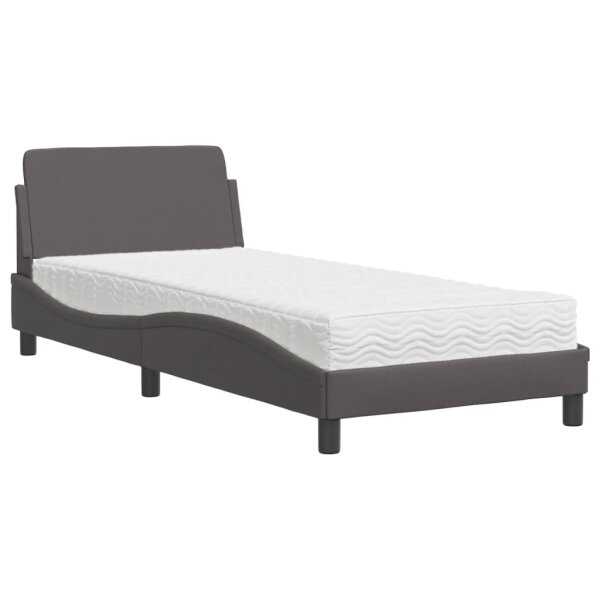 vidaXL Bett mit Matratze Grau 90x200 cm Kunstleder