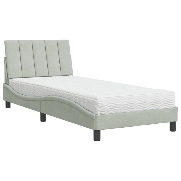 vidaXL Bett mit Matratze Hellgrau 90x200 cm Samt