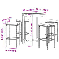 vidaXL 5-tlg. Gartenbar-Set Schwarz Massivholz Akazie und Poly Rattan