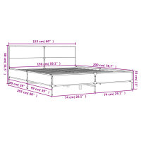 vidaXL Bettgestell Grau Sonoma 150x200 cm Holzwerkstoff und Metall