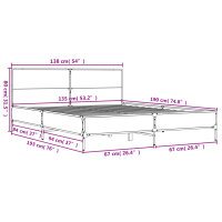 vidaXL Bettgestell Grau Sonoma 135x190 cm Holzwerkstoff und Metall