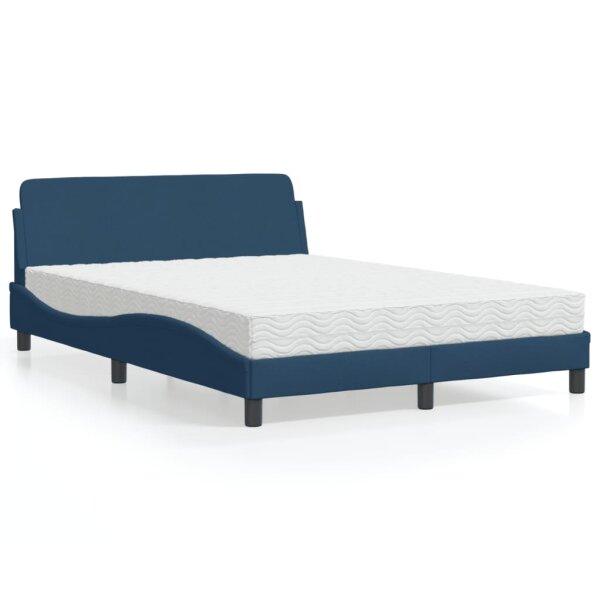 vidaXL Bett mit Matratze Blau 140x200 cm Stoff
