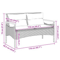 vidaXL Gartenbank mit Kissen 116x62,5x74 cm Schwarz Poly Rattan