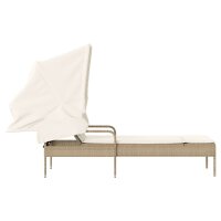 vidaXL Sonnenliege mit Dach Beige Poly Rattan