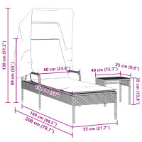 vidaXL Sonnenliege mit Dach und Tisch Beige Poly Rattan