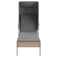 vidaXL Sonnenliege mit Dach und Tisch Beige Poly Rattan