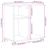 vidaXL Beistelltisch mit Rollen R&auml;uchereiche 50x30x55 cm Holzwerkstoff